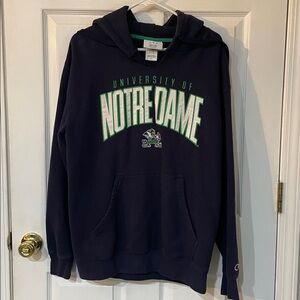 Champion Navy Hoodie with Green and White Notre Dame Logo